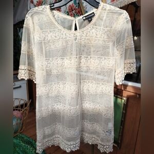 Elegant Lace Cream Top Blouse - Valerie Bertinelli